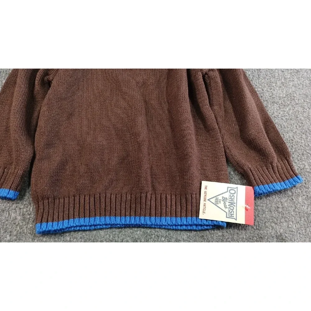 Oshkosh Bgosh Brown Pullover 1/4 Zip Sweater Blue Trim Boys 24M New With Tags